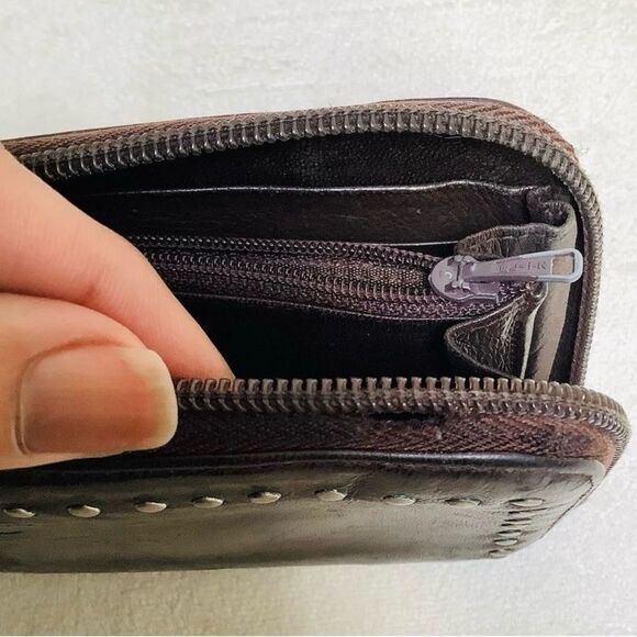 Prada Zip Around Brown Leather Wallet with delicate stud detail rare - Picture 2 of 7